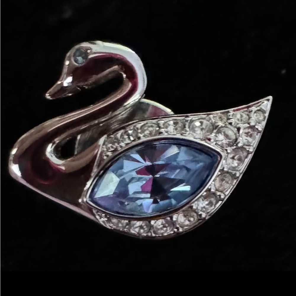 Retired Swarovski Silver and Blue Crystal Swan Brooch
